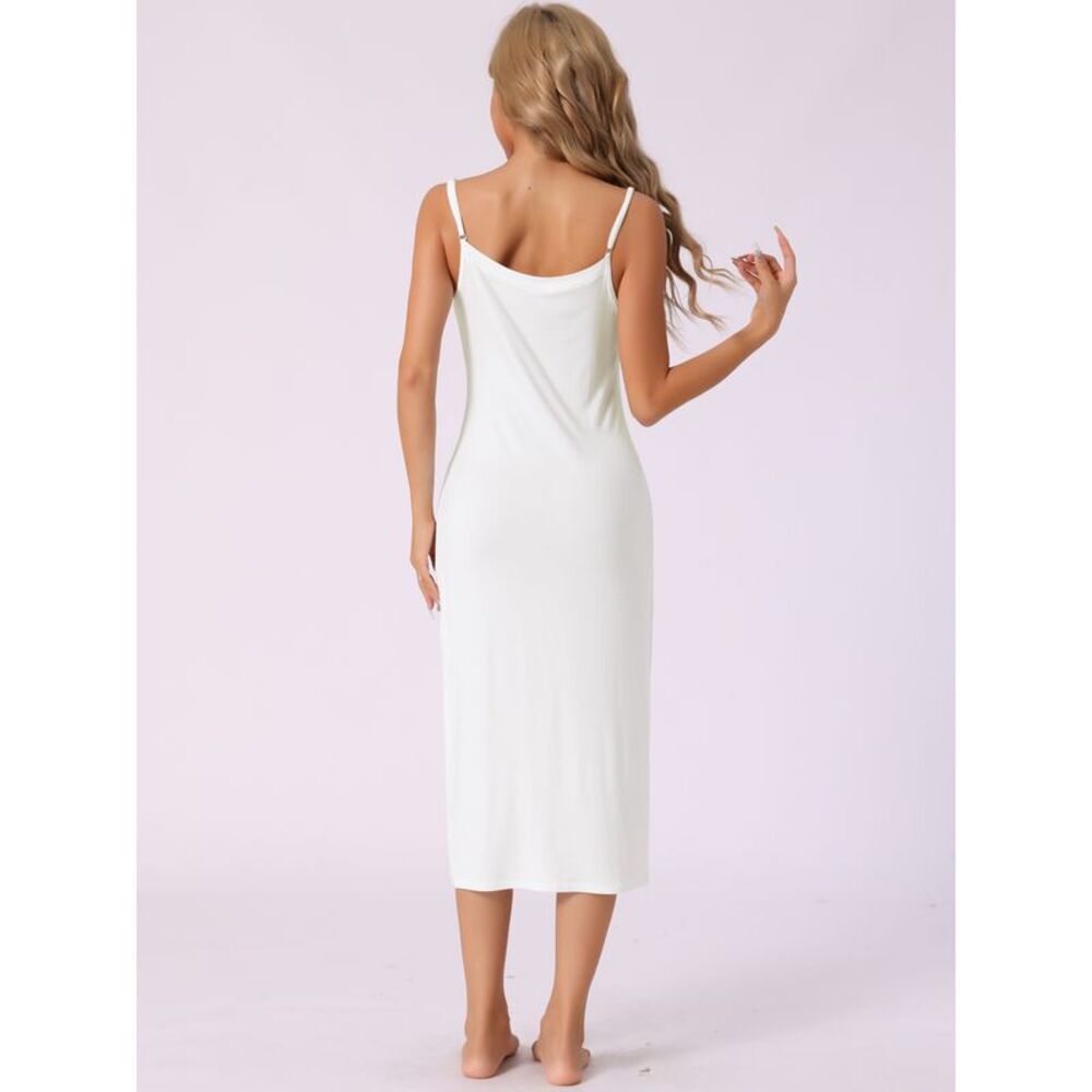 Modal Chemise Spaghetti Strap Dress Summer Full Slip Sleep Dress White - Picture 3 of 6
